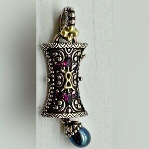 Barbara Bixby Garnet Cultured Pearl 925 & 18k Gold Enhancer Pendant Lot#151